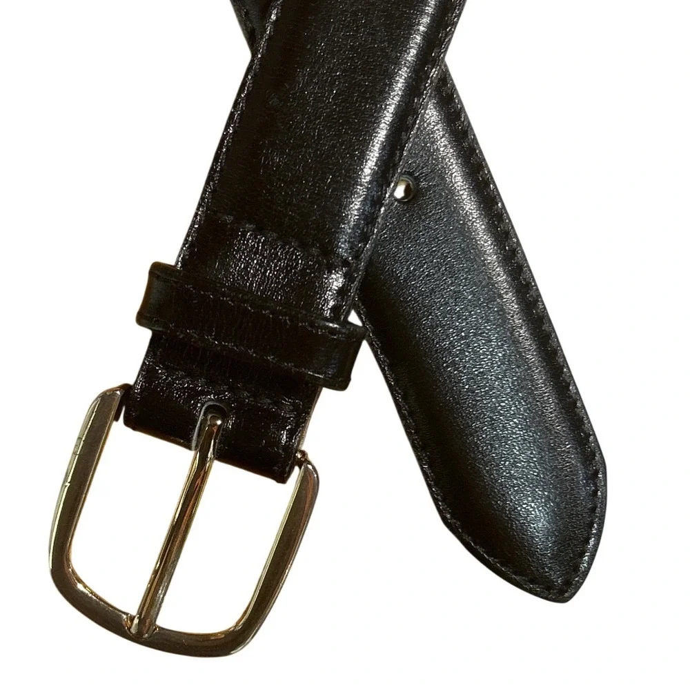 Harrods Mens Black Leather Silver Buckle Belt Made in England Sz 36 (33-37) EUC